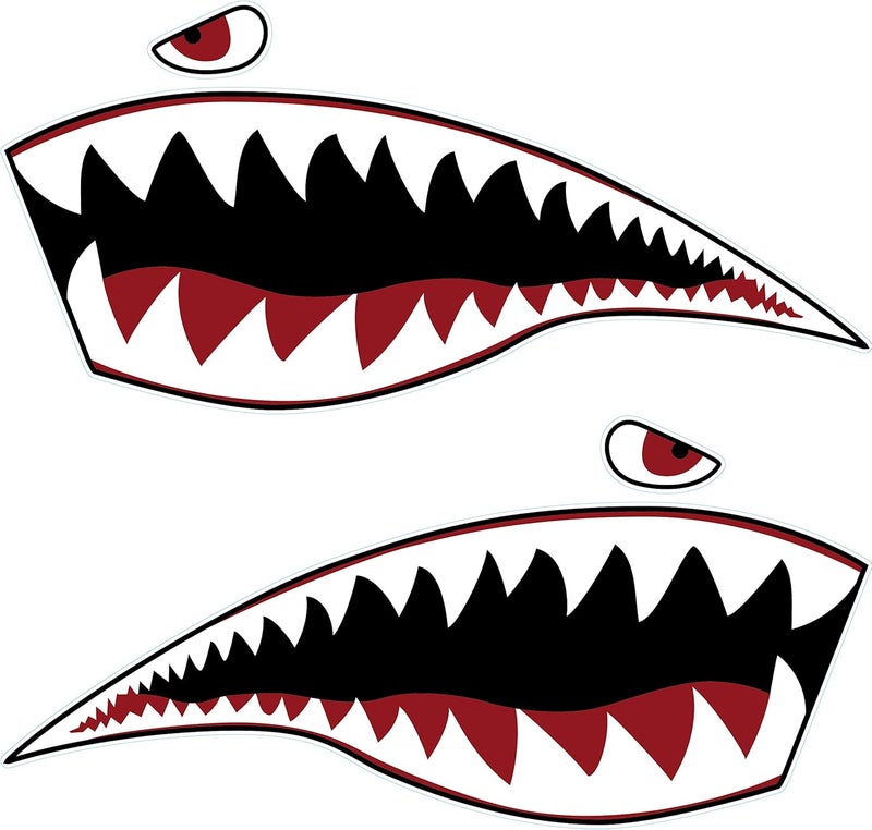 MOOCY 2Pcs Wall Art Warhawk Shark Tiger Vinyl Sticker Waterproof DIY Funny Graphics Accessories for Car Kayak Canoe Fishing Boat Truck Jet Ski Hobie Dagger Ocean Boat Decoration - Image 1